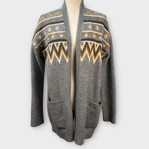 Lucky Brand Cardigan Sweater Womens M Open Front Aztec Southwestern Boho Tribal